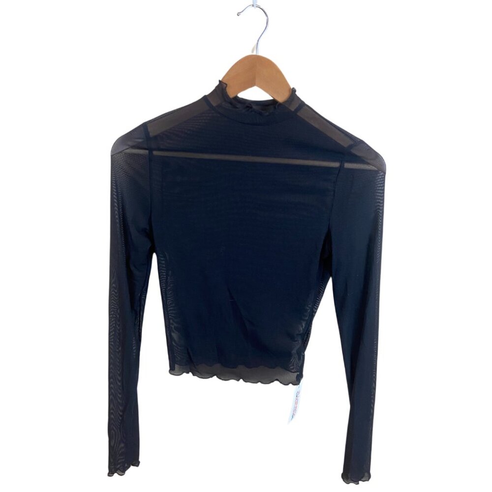 Black Mesh Scalloped Edges Long Sleeve